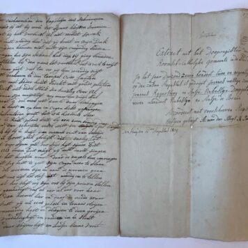 [Manuscript, baptismal book 1792] Extract doopboek r.k. gem. 's-Gravenhage 6-8-1792 Joannes, zoon van Joannes Rijgersberg en Antje Vinkestijn. Manuscript, 1 pag., folio.