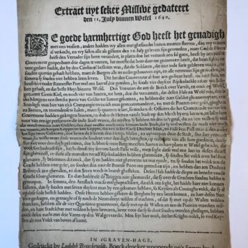 [Printed publication 1640, 80 year old war, Wezel/Wesel] Extract uyt seker missive gedateert den 11 July binnen Wesel 1640. 's-Gravenhage, L. Breeckeveldt, 1640.