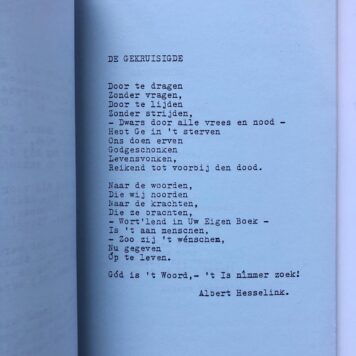 [Typed document, poetry, 1986] ‘Gods gebed gebeden, strijden stukgestreden’, bundel gedichten door Albert Hesselink, eigen beheer, Rotterdam 1986, 26+18 pag. getypt.