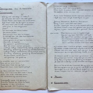 [Printed programm marriage celebration, 1935] Programma huwelijksfeest te Gouda van Bery en Wim van der Haar, manuscript, folio, 6 pag. met teksten en liederen. ca. 1935.