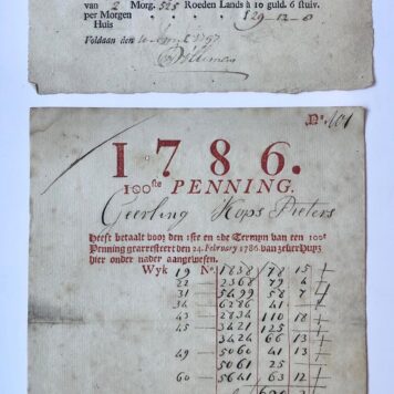 [Manuscripts 1786/1787, Batavian Republic] Dossier van ca. 35 nota's betaald door Geerling Kops Pietersz. in de jaren 1786/1787. Ook enkele uit de jaren 1772, 1797 en 1800. Manuscripten.