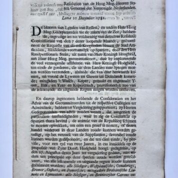 [Printed publication, trade with Spain, 1751] Extract uit het register der resolutien van de (...) Staten Generaal, 20-12-1751. Folio, 25 pag. gedrukt.