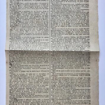 [Printed publication, Prentenkabinet Leiden 1811] Twee pagina’s uit de Courier van Amsterdam dd. 26-4-1811 met een zeer uitvoerige beschrijving van het tekeningen- en prentenkabinet van mr. Diederik baron van Leyden dat vanaf 13 mei 1811 geveild zal gaan worden.