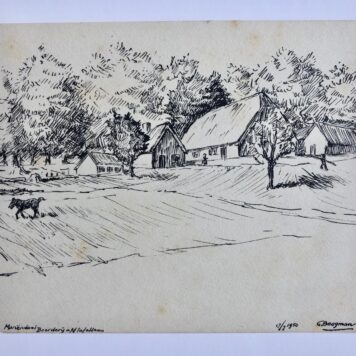 [Pen drawing, 1950] Gezicht op boerderij aan de Tafellaan te Mariëndaal in 1950. Pentekening van G. Boogman uit Arnhem. 12x18 cm.
