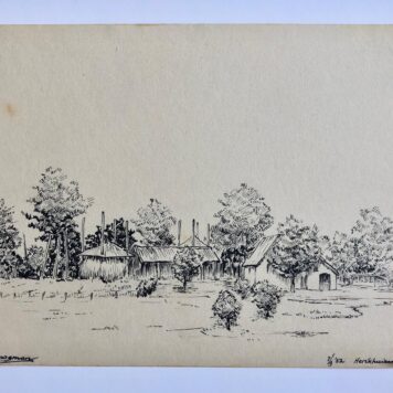 [Modern pen drawing, 1952] HERIKHUIZEN -- View of Herikhuizen / Gezicht te Herikhuizen, dated 1952.