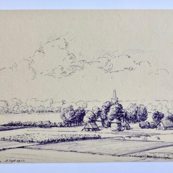 [Modern pen drawing, 1953] Gezicht op de westelyke uitloper van de Goudsberg richting Barneveld. Pentekening door G. Boogman uit Arnhem, 1953. 12x18 cm.