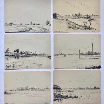 [15 Modern pen drawing(s), 1955] 15 pentekeningen van G. Boogman uit Arnhem van gezichten langs de grote rivieren, 1950-’55, elk ca. 12x18 cm.