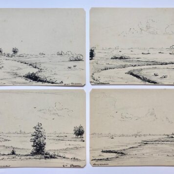[15 Modern pen drawing(s), 1955] 15 pentekeningen van G. Boogman uit Arnhem van gezichten langs de grote rivieren, 1950-’55, elk ca. 12x18 cm.