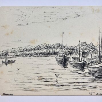 [15 Modern pen drawing(s), 1955] 15 pentekeningen van G. Boogman uit Arnhem van gezichten langs de grote rivieren, 1950-’55, elk ca. 12x18 cm.