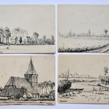 [7 Pen drawings, 1954] Zeven pentekeningen door G. Boogman uit Arnhem van Bronkhorst en Steenderen, dd. 1954, elk ca. 12x18 cm.