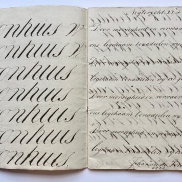 [Calligraphy, schoonschrift, 1859] Drie cahiers met calligrafie van Johannes de Vries te Nigtevecht, 1858-1859, Hendrik de Vries te Nigtevecht 1848 en Jacob de Vries, Nigtevecht 1856. 4°.