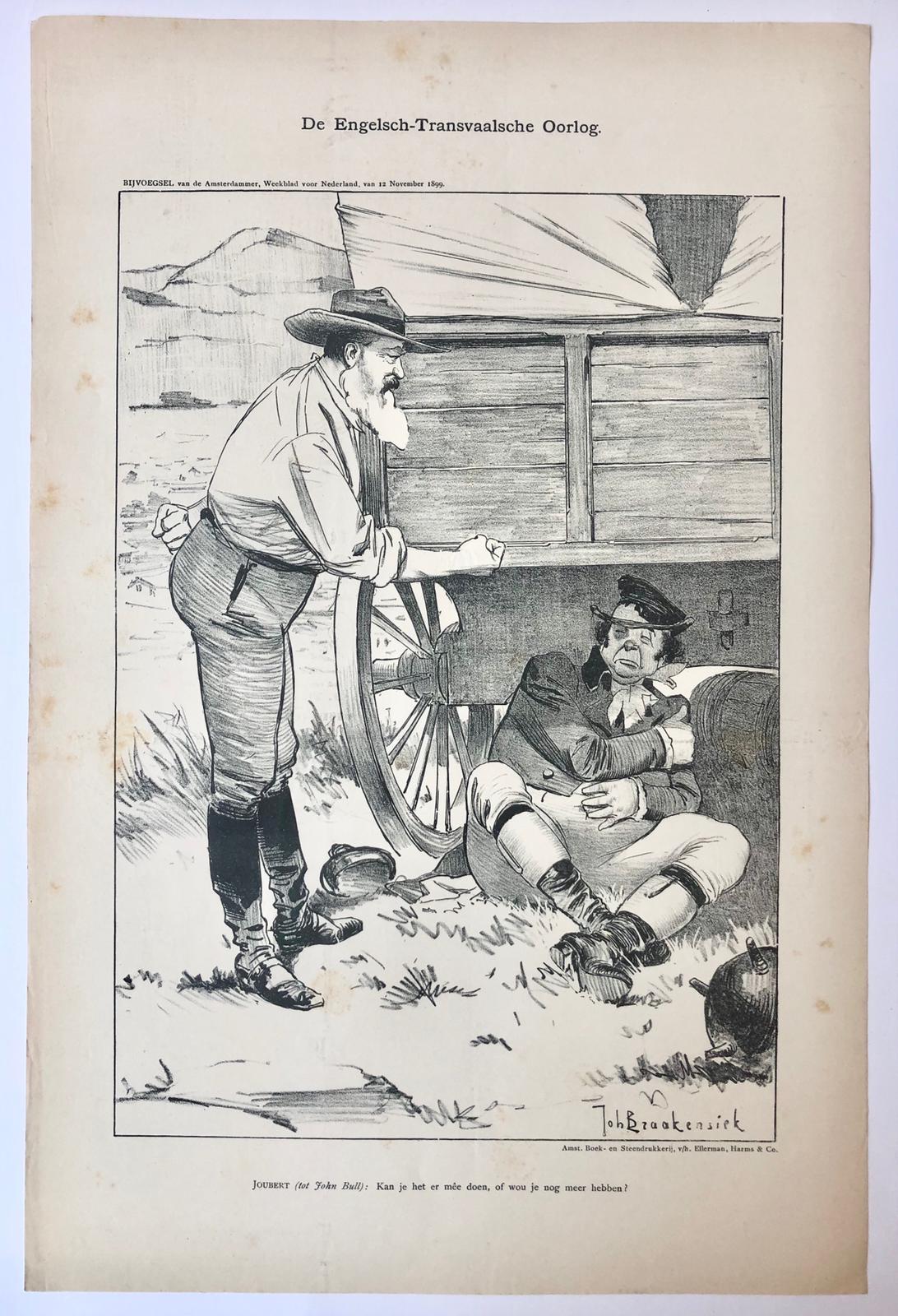 [Original lithograph/lithografie by Johan Braakensiek] De Engelsch-Transvaalsche Oorlog, 12 November 1899, 1 pp.