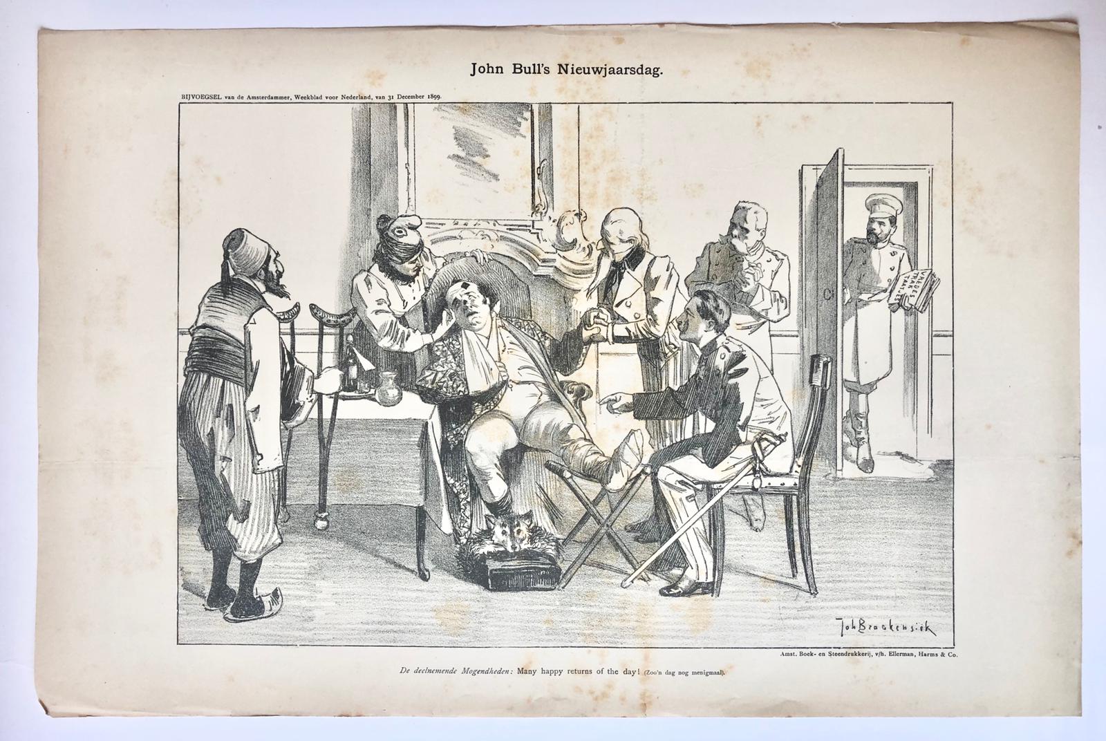 [Original lithograph/lithografie by Johan Braakensiek] John Bull's Nieuwjaarsdag, 31 December 1899, 1 pp.