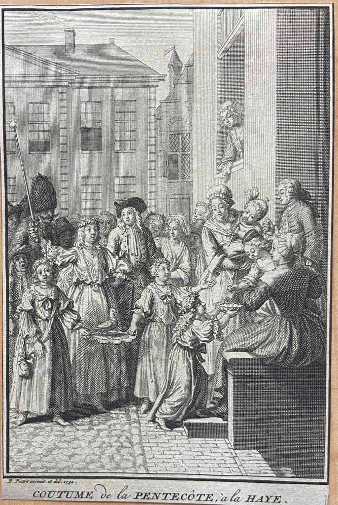 [History print, etching and engraving, ets en gravure, The Hague] Coutume de la Pentecôte, à La Haye (Pinksterfeest te Den Haag), 1 p, published 1732-1736.