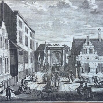 [History print, etching, ets, prent Den Haag] Koets op Noordeinde, met Scheveningseveer en Scheveningsebrug over de Noord singelsgracht / Carriage on Noordeinde, with Scheveningseveer and Scheveningsebrug over the Noord singelsgracht The Hague, 1 p, publishing date ca 1717.