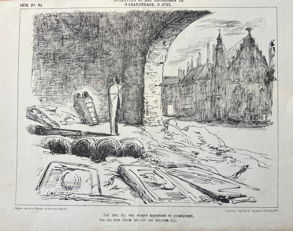 [Modern print, reproduction, The Hague prent] Opgraving op het Binnenhof te 's Gravenhage, 9 juni 1879, 1 p. published 1879.