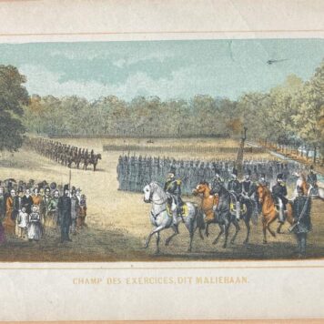 [Coloured lithography, gekleurde lithografie, The Hague] Champs des Exercices, dit Maliebaan (Malieveld, De Malie baen, Malibaan, le Mail, Den Haag), 1 p., published 19th century.