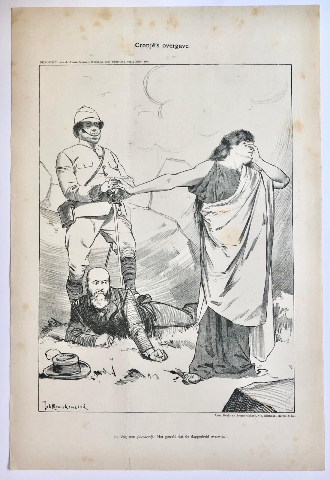 [Original lithograph/lithografie by Johan Braakensiek] Cronjé's overgave, 4 Maart 1900, 1 pp.
