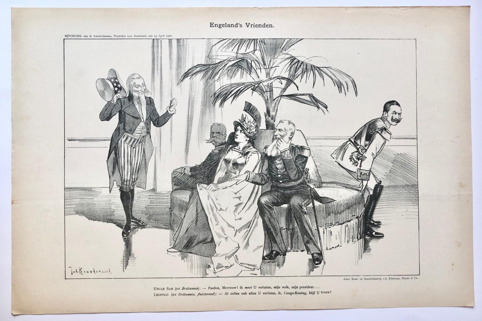 [Original lithograph/lithografie by Johan Braakensiek] Engeland's Vrienden, 15 April 1900, 1 pp.