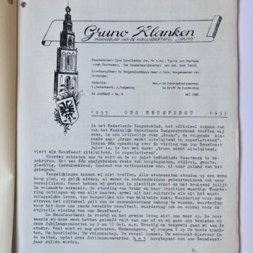 [Music, Groningen, Gruno, 1953] Maandblad van Kon. Liedertafel Gruno 1953, betr. 100 jarig bestaan. Gedrukt, 26 pag., geill.