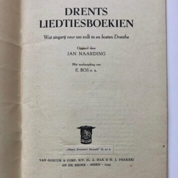 [Music, Appingedam, Drenthe] Brochure 'Drentse liedjes' van de Drentse Vereniging 't olde landschap te Appingedam. Gestencild, 12 pag.