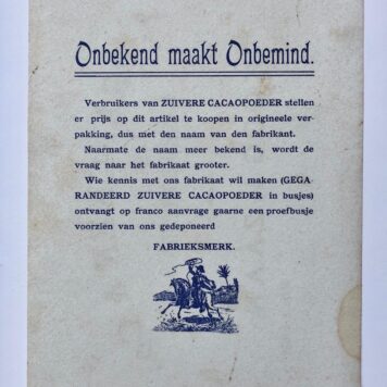 [Printed marketing card, advertisement, 1900] Reclamevloeiblad van cacaofabriek A. Francken & Co. te Koog a/d Zaan. ca. 1900.