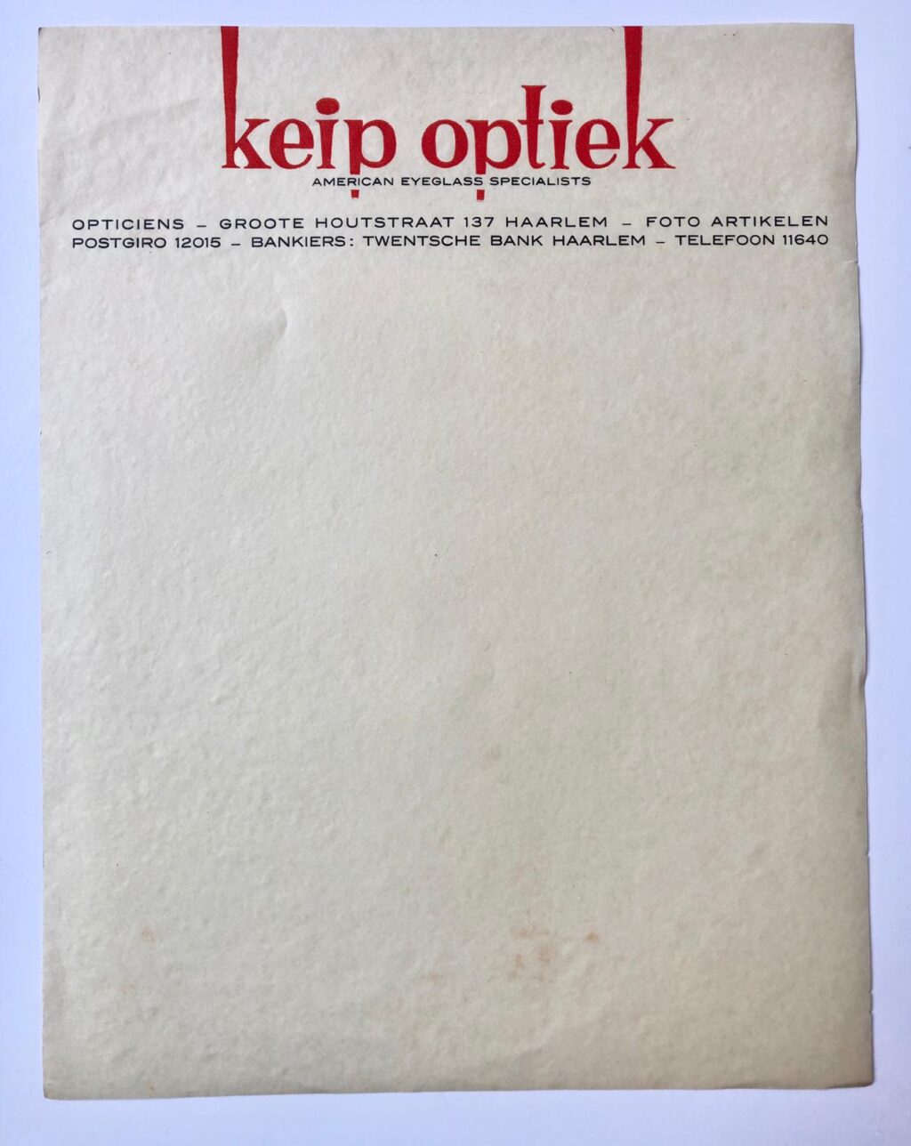 [Paper art, KEIP, OPTICIEN] Vel briefpapier Keip optiek, opticiens te Haarlem, ca. 1930?