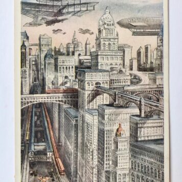 [Postcard, Future New York, 1900, Future, Toekomst, Ships] Postcard "Futre New York, The city of Skyscrapers", made by Moses King, published around 1911, 14 x 7 cm.