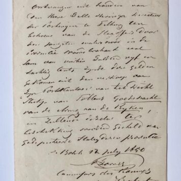 [Manuscript, post, flood, 1850] Briefje van A.J.M. Borret, d.d. 's Bosch 1850 aan Gille Heringa, directeur posterijen te Tilburg. Manuscript, 8°, 1 pag.