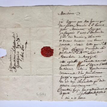 [Manuscript, 19th century, seal] Briefje van baron De Celles aan de baron de Gottegnies. Z. j., manuscript, 8°, 1 pag, 19e eeuws.