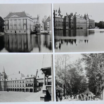 [Photo, The Hague] Four old photo's of The Hague: Hofvijver met regeringsgebouwen, Binnenhof, Lange Voorhout, Mauritshuis met torentje, each 9 x 12,5 cm.
