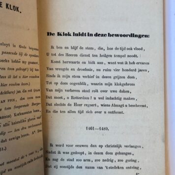 [Rotterdam] De luidende St. Laurens Klok, een berijmd verhaal van de voornaamste gebeurtenissen der Stad Rotterdam, C. W. van Belle, Rotterdam, 40 pp.