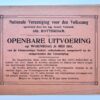 [Rotterdam, Music, 1911] Nationale Vereeniging voor den Volkszang (gesteund door het Alg. Nederl. Verbond) AFd. Rotterdam. Openbare Uitvoering op Woensdag 31 Mei 1911, van de éénstemmige Nederl. Volksliederen, aangeleerd op de zangavonden der Vereeniging. 15 pp.