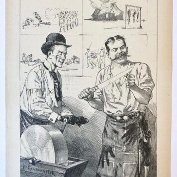 [Original lithograph/lithografie by Johan Braakensiek] Chamberlain en Kitchener in het Zuid-Afrikaansche Abattoir, 20 October 1901, 1 pp.