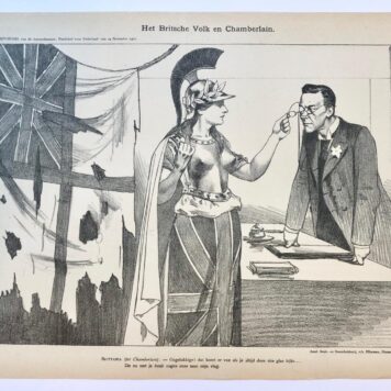 [Original lithograph/lithografie by Johan Braakensiek] Het Britsche Volk en Chamberlain, 24 November 1901, 1 pp.