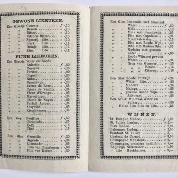 [Printed party documents, pricelist wine, 1856, Amsterdam] Enkele drukwerkjes t.g.v. de volksfeesten te Amsterdam in augustus 1856.