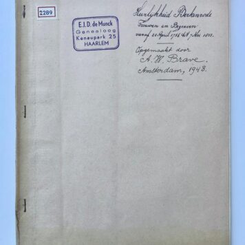 [Typed document, 1948] Getypt afschrift van een register trouwen en begraven van de heerlijkheid Berkenrode (onder Heemstede) 1756-1811. Vervaardigd door A.W. Brave, 1948, 10+35 pag. in omslag.