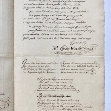 [Manuscript, poem(s), 18th century] Twee gedichten door P. op de Winkel, 18de- eeuws, manuscript, 4 pag. folio.