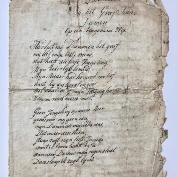 [Manuscript, poem, ca 1800] Manuscript gedicht 'Dorinde bij het graf fan Damen' door 'J.A. Stuurman', 4°, 3 pag., ca 1800?