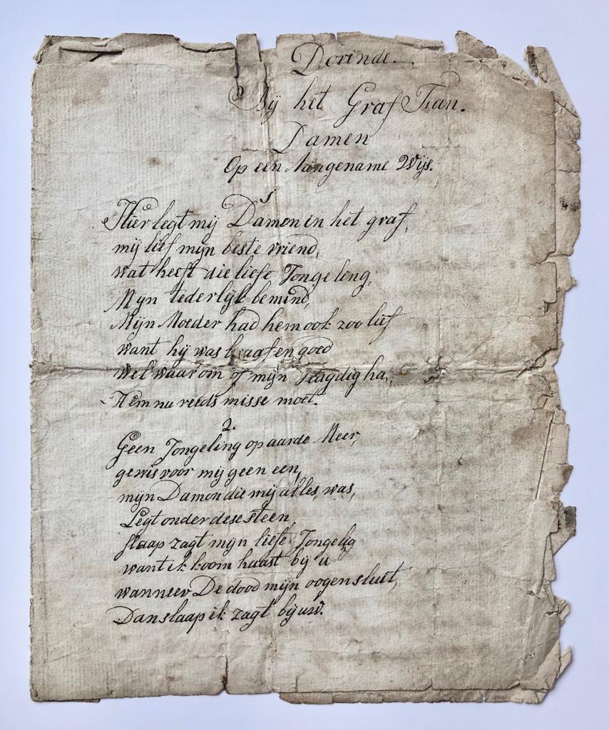  - [Manuscript, poem, ca 1800] Manuscript gedicht 'Dorinde bij het graf fan Damen' door 'J.A. Stuurman', 4, 3 pag., ca 1800?