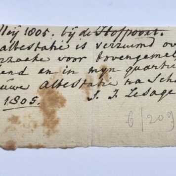 [Manuscript 1805] Verzoek van ds. J.J. le Sage ten Broek om een nieuwe attestatie uit te schrijven. dd. 1805. Manuscript, 1 pag. (met diens handtekening).