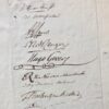 [Manuscript, autographe, signatures, legal, 19th century] Blad met handtekeningen van 19de-eeuwse juristen: Hugo Gevers, J. op den Hooff, E.R. v. Nes van Meerkerk, J.P.Y. Diert van Melissant, F. Beelaerts van Blokland, J.J. Loke e.a. Manuscript.