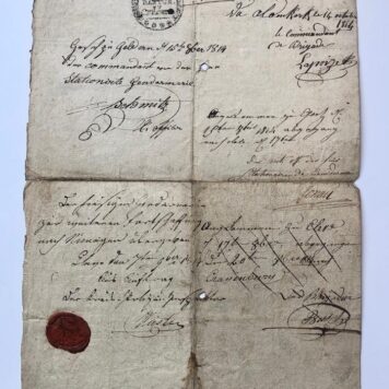 [German document, Reisepass?, 1814] Transport Zettel (= paspoort?), dd. Koblenz 4-10-1814, voor Johann Mettendorf, geboren te Amsterdam.