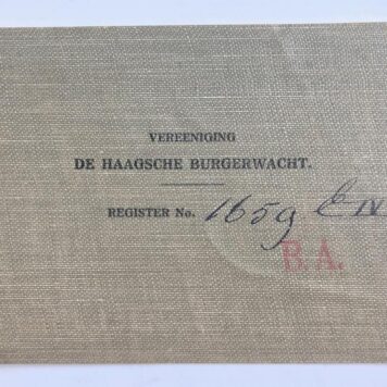 [Membership card 1938, Haagsche burgerwacht, The Hague] Lidmaatschapskaart Ver. de Haagsche Burgerwacht, 1938, voor M.J. van Eijsbergen, geboren 1903. Deels gedrukt.