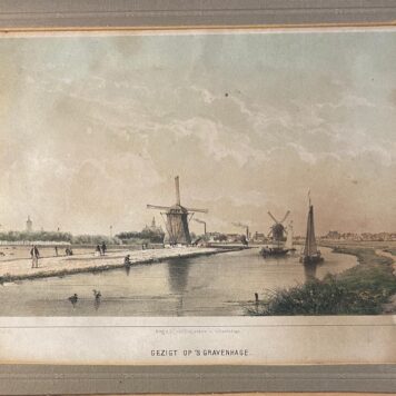 [Lithography, handcolored lithografie, The Hague] Gezigt op 's Gravenhage (De Vliet met zicht op Den Haag, Gravenhage), 1 p, published 19th century.