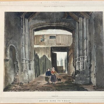 [Lithography, handcolored lithografie, The Hague] Groote kerk te 's Hage (intérieur de la Cathédrale à La Haye) 1 p, published 19th century.