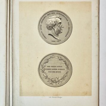 [Printed publication, Den Tex, Amsterdam, 1879] Brochure betr. huldiging jhr. mr. C.J.A. den Tex bij diens afscheid in 1879 als burgemeester van Amsterdam. Geillustreerd met 4 litho's, o.a. met afbeelding van de medaille hem aangeboden. Gedrukt, 10 pag. in omslag.