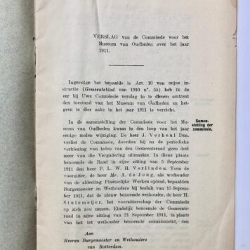 [Rotterdam, Museum catalogues, 1911 and 1912] Verslag van het Museum van oudheden te Rotterdam, over het jaar 1911 en 1912, 21 pp.