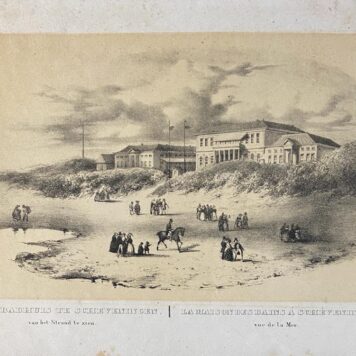 [Lithography, Scheveningen, The Hague] Het badhuis te Scheveningen, van het Strand gezien, La maison des bains á Schéveningue, vue de la Mer, 1 p.