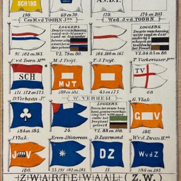 [Lithography, colored, Scheveningen, The Hague] Flagues of Scheveningen (S.C.H.) and ZwarteWaal (Z.W.), 1 p.